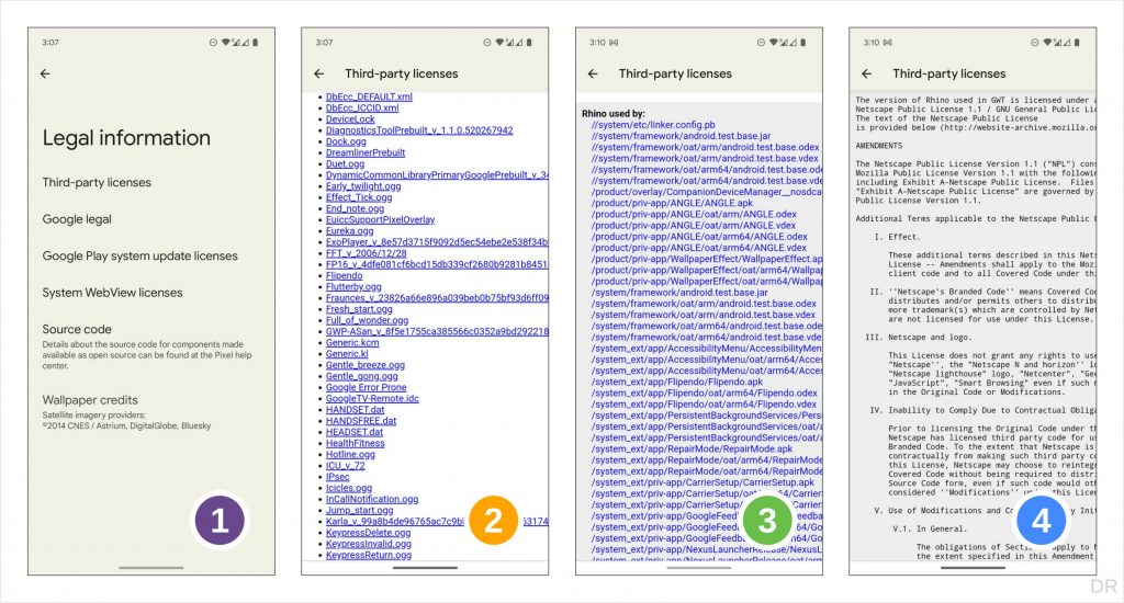 Android's open source legal notices
